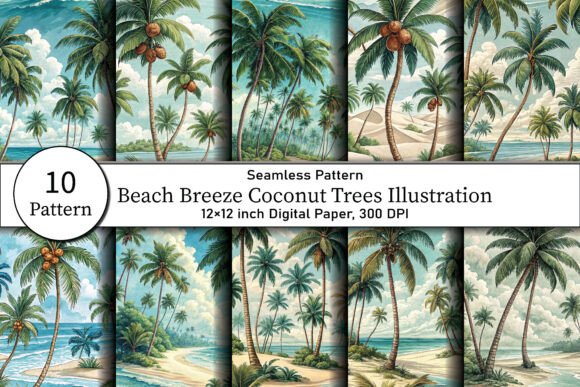 Beach Breeze Coconut Trees Illustration: A Breath of Tropical Elegance for Your Projects