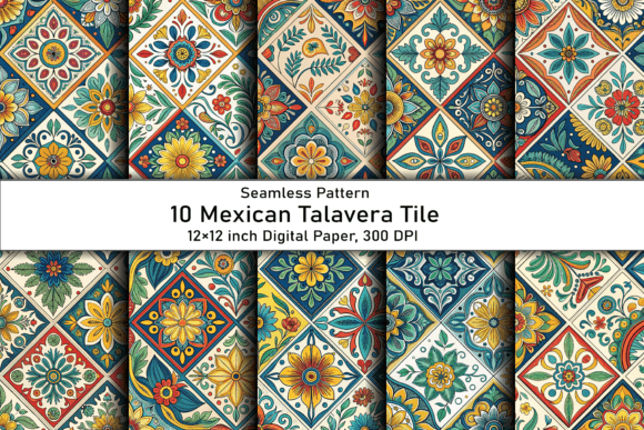 Enhance Your Designs with Mexican Talavera Tile Backgrounds and Ethnic Digital Paper Patterns