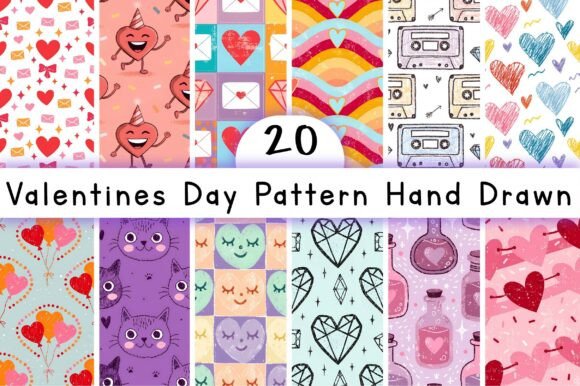 Hand-Drawn Valentine’s Day Patterns for Creative Projects