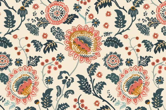 Indian Kalamkari Oriental Seamless Pattern 08 – A Blend of Tradition and Elegance