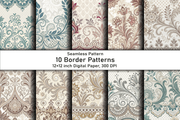 Intricate Border Pattern Digital Pack: Elevate Your Creative Projects with Seamless Design