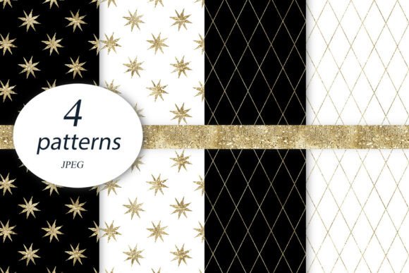 Monochrome Elegance: Digital Paper Gold Grid in Black and White