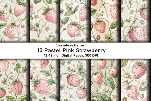 Pastel Pink Strawberry Digital Paper – A Creative Background for Design Projects