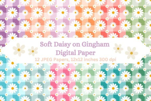 Soft Daisy on Gingham Digital Paper: Delicate Design Assets