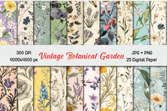 Vintage Botanical Garden Digital Paper